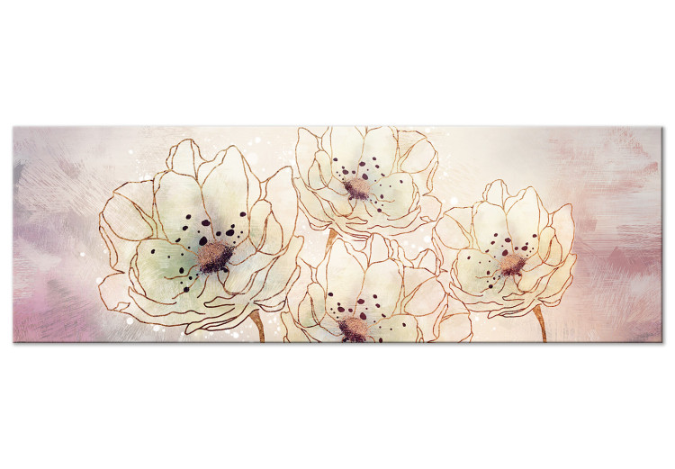 Canvas Art Print Cold Flowers - Four White Flowers on a Purple-White, Worn Background 135092