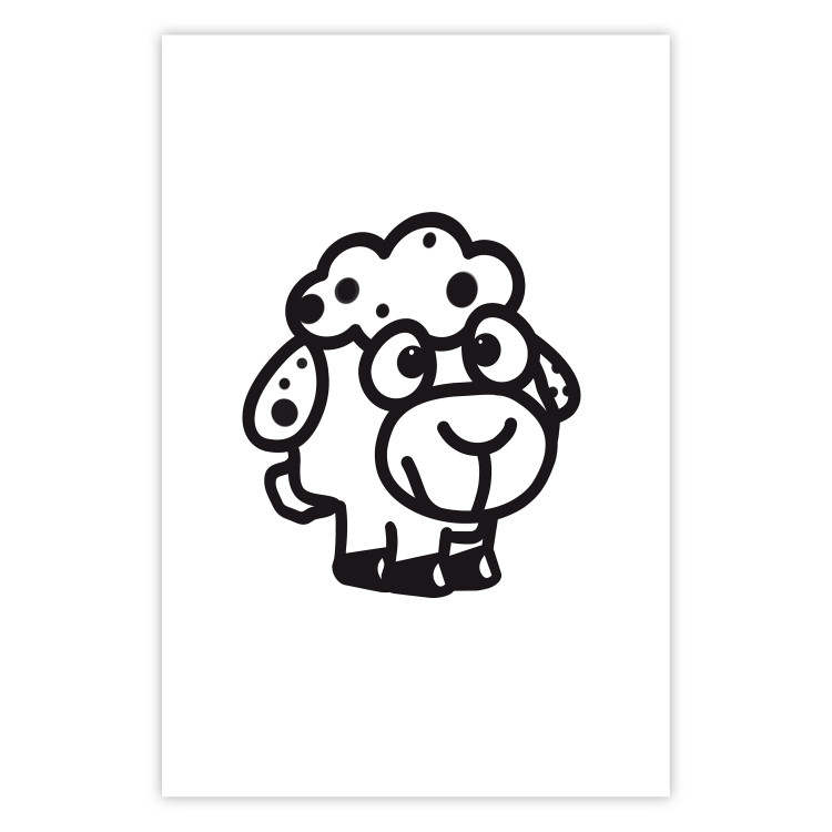 Wall Poster Little Sheep - small and black cute animal on a solid white background 135192