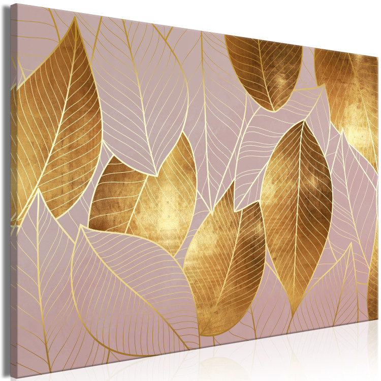Canvas Art Print Violet Golden Pattern with leaves - Glamor style botanical theme 135692 additionalImage 2