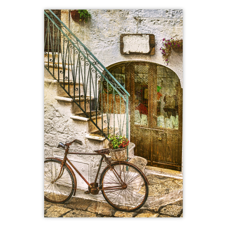 Poster Old Alley - rusty bicycle against the backdrop of Italian city architecture 135892