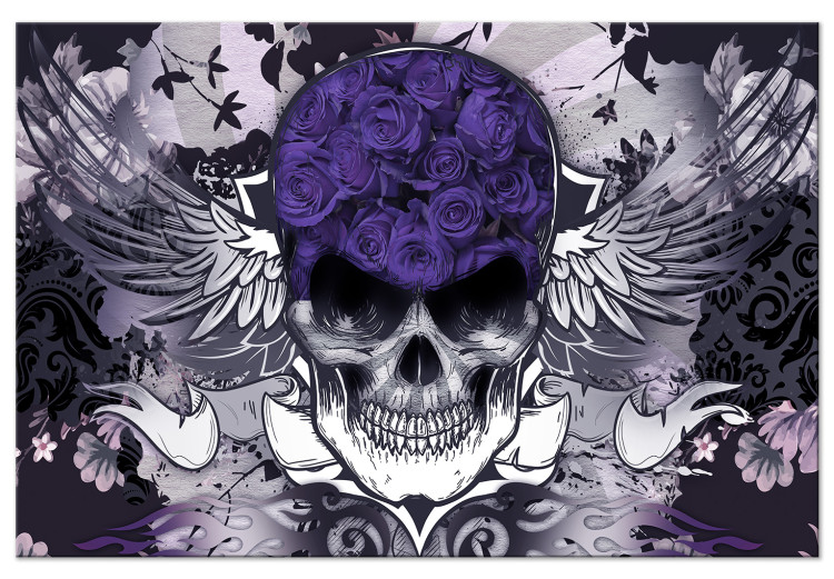 Canvas Print Bad Angel (1-piece) wide - abstraction with skull and flowers 138592