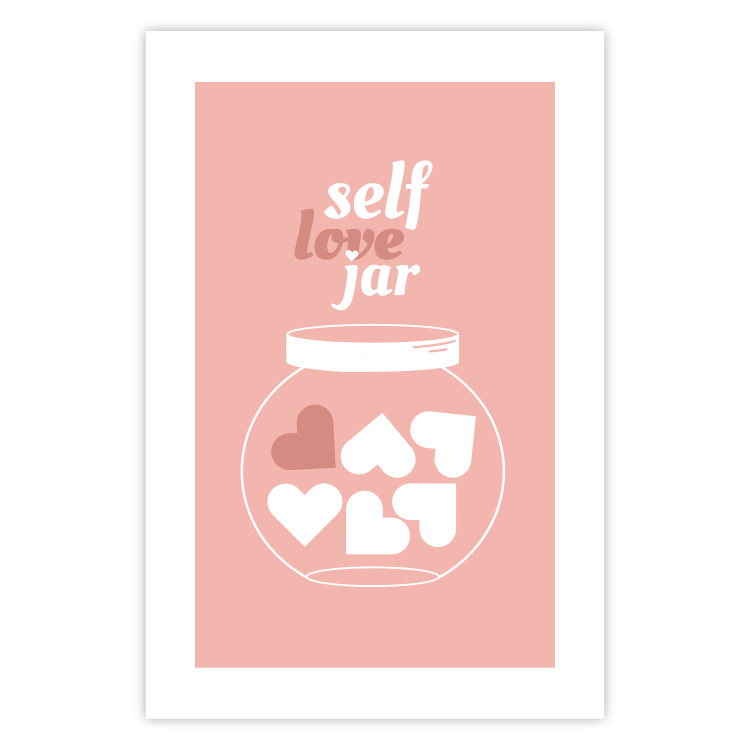Poster Self Love Jar - jar with hearts and English texts on a pink background 138892 additionalImage 23