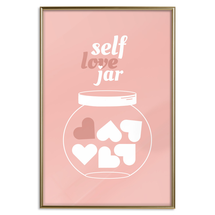Poster Self Love Jar - jar with hearts and English texts on a pink background 138892 additionalImage 21