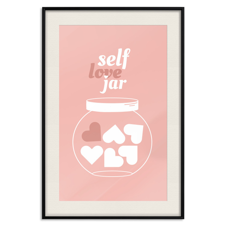 Poster Self Love Jar - jar with hearts and English texts on a pink background 138892 additionalImage 26