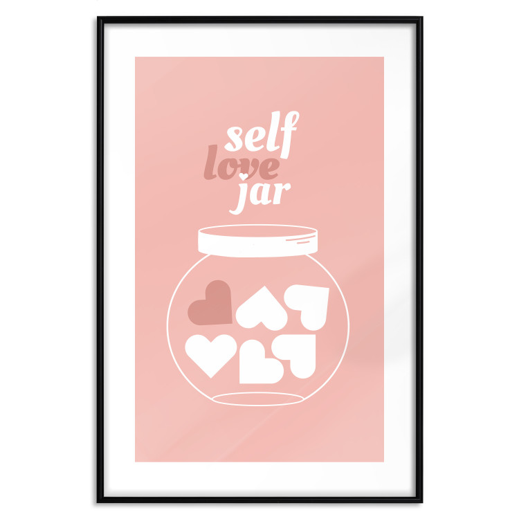 Poster Self Love Jar - jar with hearts and English texts on a pink background 138892 additionalImage 19