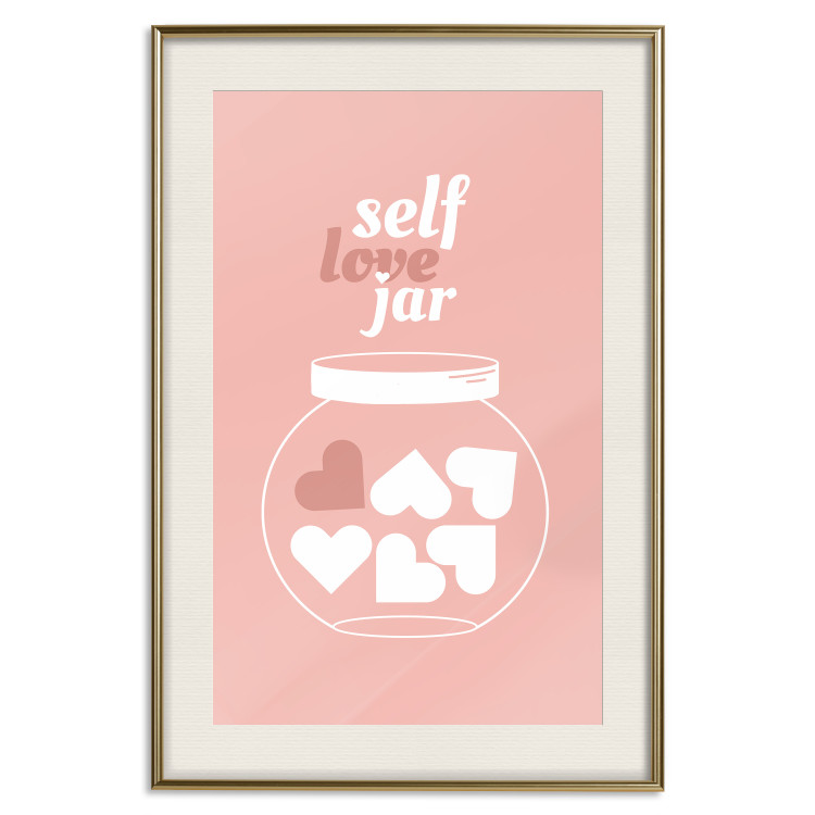 Poster Self Love Jar - jar with hearts and English texts on a pink background 138892 additionalImage 2