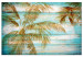 Canvas Palms in Gold (1-piece) - warm landscape with palm trees and boards in the background 142692