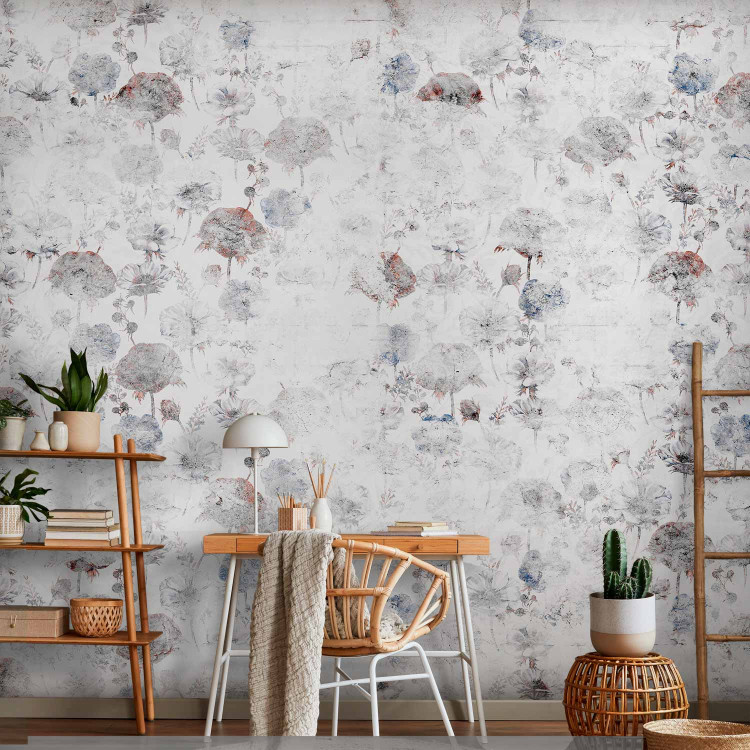Wall Mural Grey faded flowers - retro floral motif on white background 142992 additionalImage 4