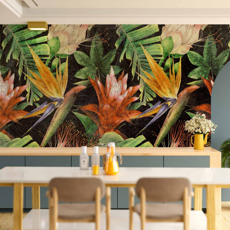 Wall Mural Colourful jungle - landscape with tropical plants motif on black background 143192 additionalImage 6