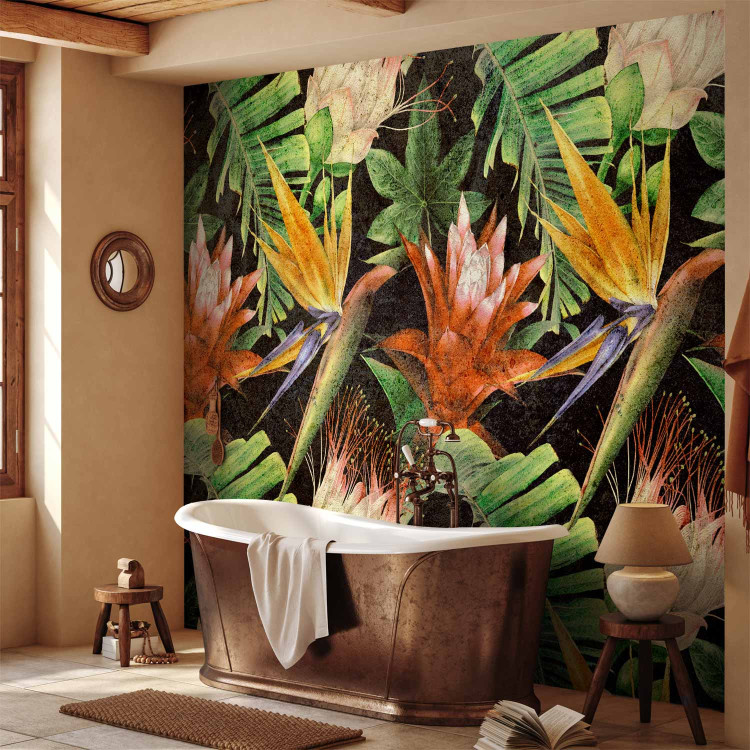 Wall Mural Colourful jungle - landscape with tropical plants motif on black background 143192 additionalImage 8