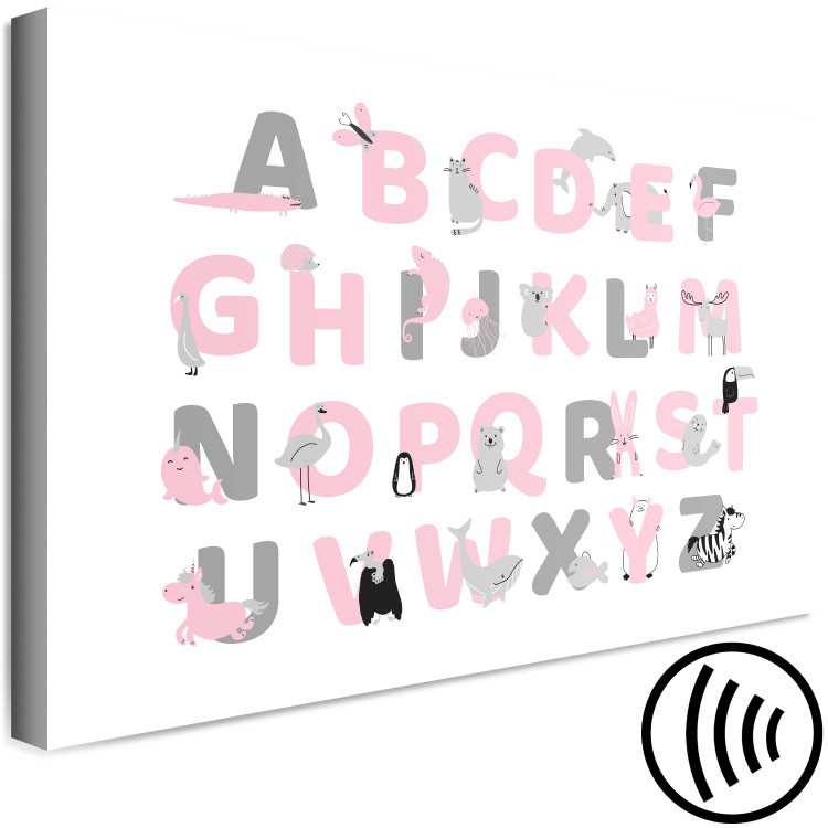 Canvas Art Print English Alphabet for Children - Pink and Gray Letters with Animals 146492 additionalImage 6