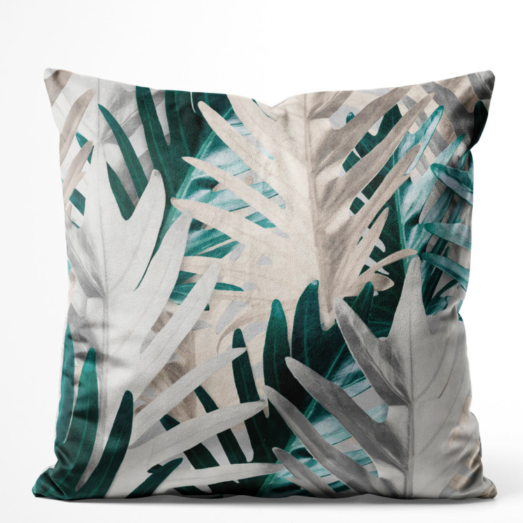 Decorative Velor Pillow Philodendron xanadu - a white and turquoise pattern with exotic leaves 147092