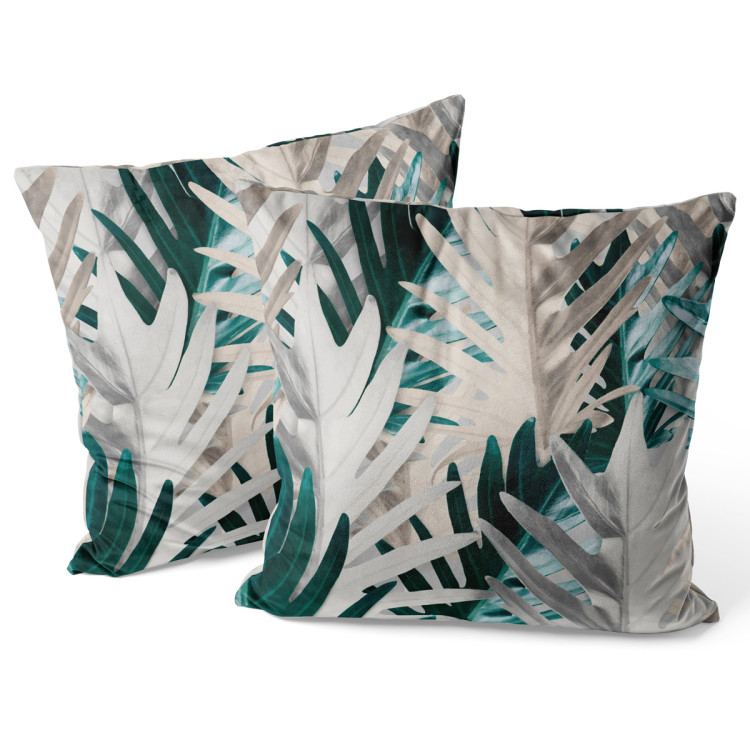 Decorative Velor Pillow Philodendron xanadu - a white and turquoise pattern with exotic leaves 147092 additionalImage 4