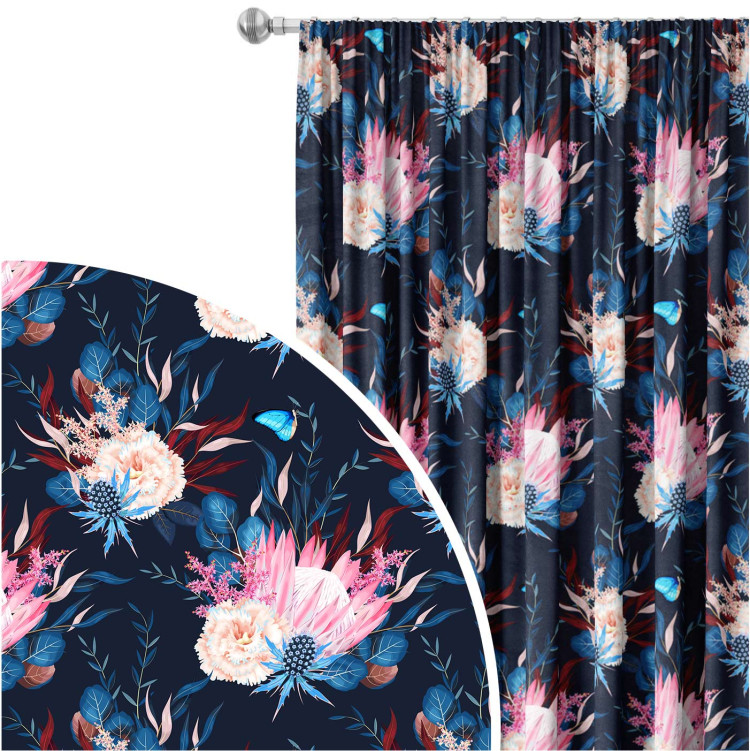 Decorative Curtain Magical meadow - flowers and butterfly composition on dark background 147292