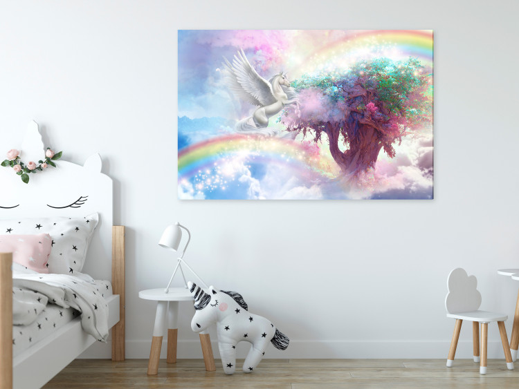 Canvas Unicorn and Magic Tree - Fairy-Tale and Rainbow Land in the Clouds 148792 additionalImage 3