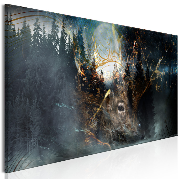 Canvas Print Deer (1-piece) - woodland animal against a dark forest and moon backdrop 148892 additionalImage 2