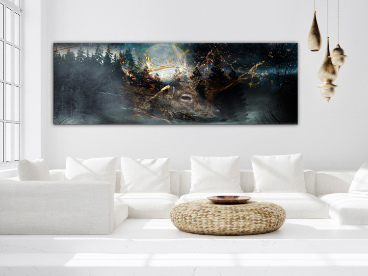 Canvas Print Deer (1-piece) - woodland animal against a dark forest and moon backdrop 148892 additionalImage 3