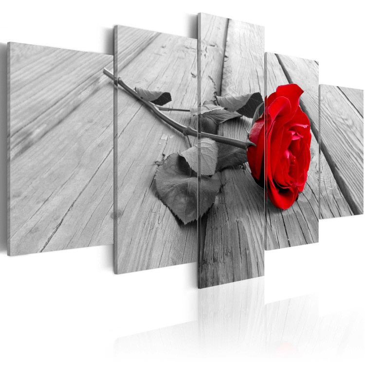 Canvas Rose on Wood (5 Parts) Wide Red 148992 additionalImage 2
