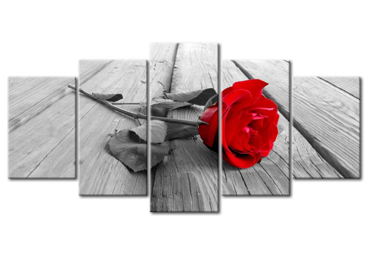 Canvas Rose on Wood (5 Parts) Wide Red 148992