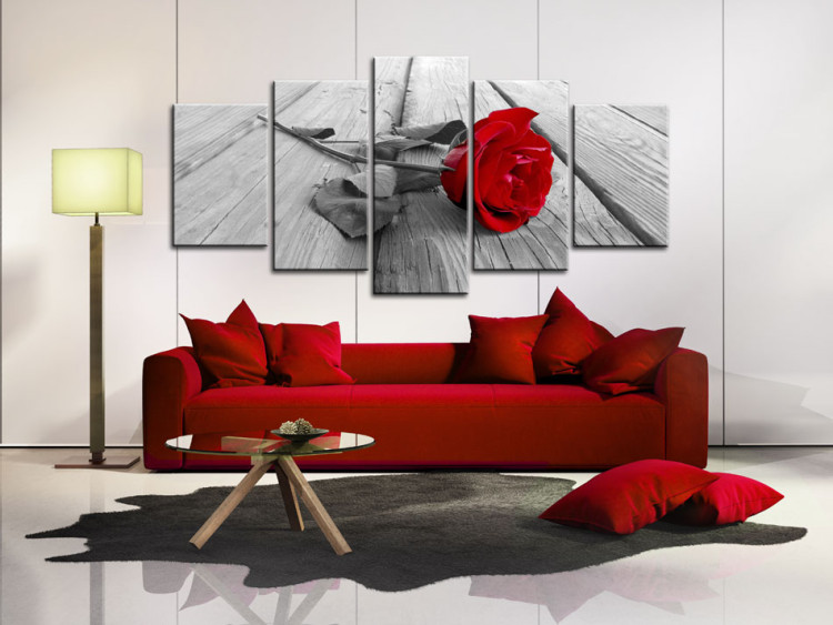 Canvas Rose on Wood (5 Parts) Wide Red 148992 additionalImage 3