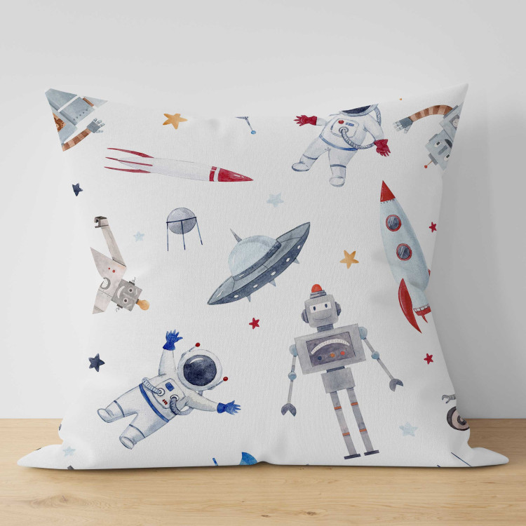 Decorative Microfiber Pillow Space Toys - Rockets and Robots Among the Stars on a White Background 151392 additionalImage 4