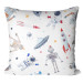 Decorative Microfiber Pillow Space Toys - Rockets and Robots Among the Stars on a White Background 151392