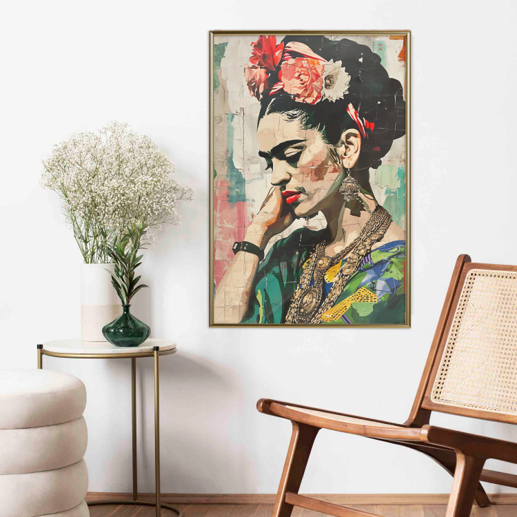 Wall Poster Portrait in Profile - Frida Kahlo Against a Cracked Wall 152192 additionalImage 2