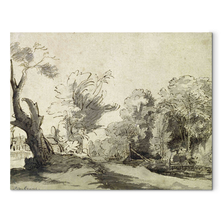 Art Reproduction Landscape with a path, an almost dead tree on the left and a footbridge leading to a farm on the right 154592