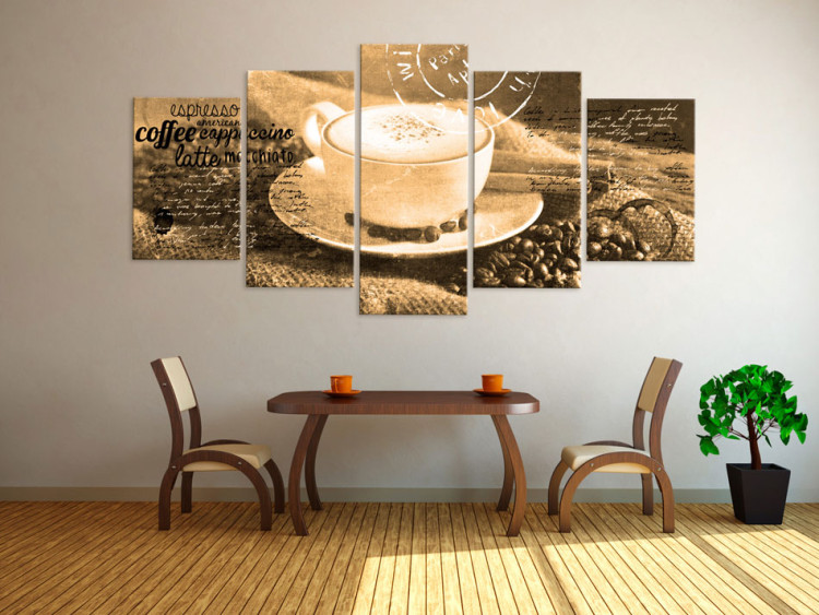 Canvas Art Print Coffe, Espresso, Cappuccino, Latte machiato ... - sepia 50492 additionalImage 3