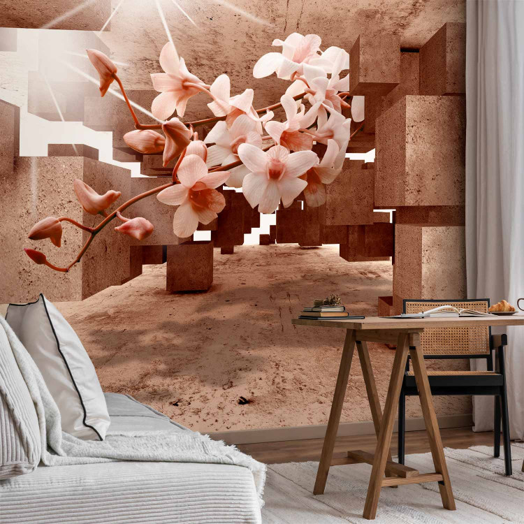 Wall Mural Space with geometric figures - orchid flower among concrete 64492 additionalImage 4
