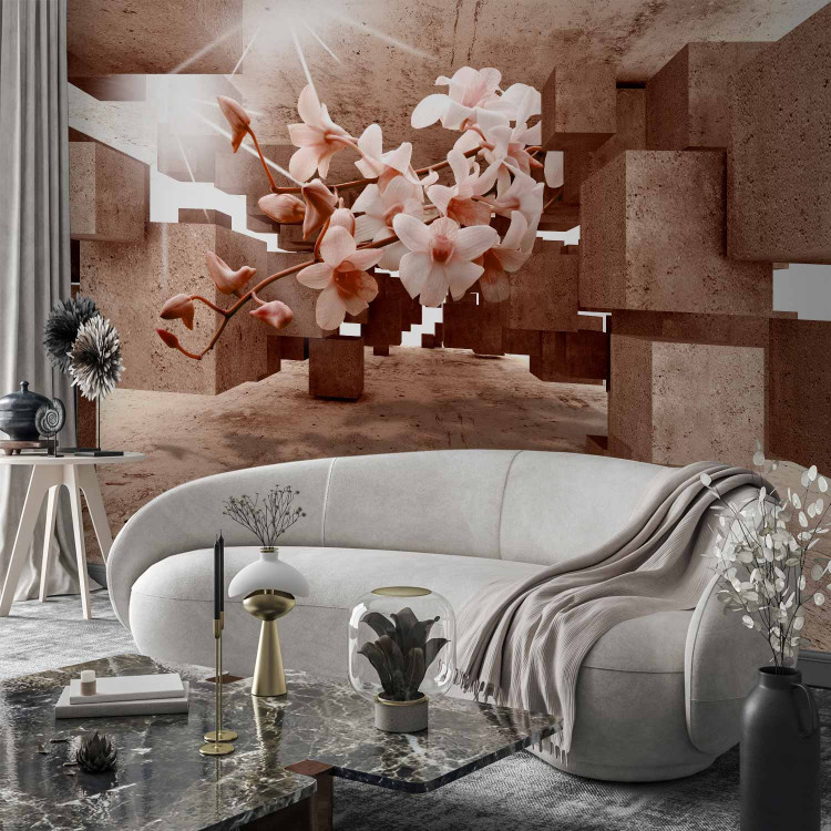 Wall Mural Space with geometric figures - orchid flower among concrete 64492