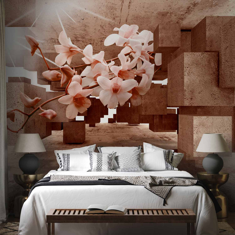 Wall Mural Space with geometric figures - orchid flower among concrete 64492 additionalImage 2