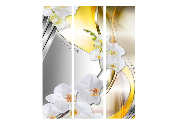 Room Separator Yellow Journey - white orchids on a background of silver and yellow abstraction 95392 additionalImage 3
