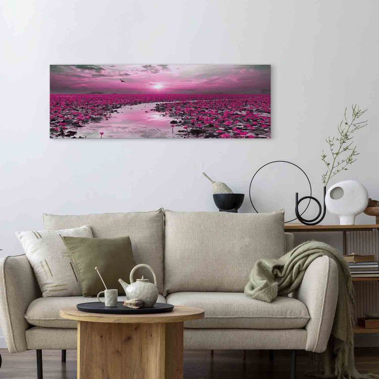 Canvas Art Print Lilies and Sunset (1-part) Narrow - Landscape of Purple Plants 107303 additionalImage 3