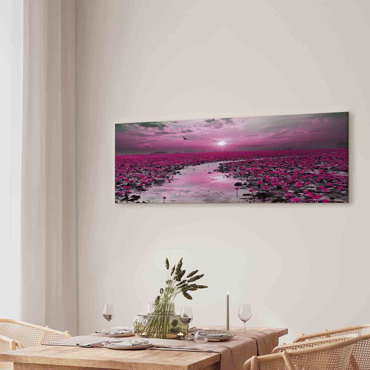 Canvas Art Print Lilies and Sunset (1-part) Narrow - Landscape of Purple Plants 107303 additionalImage 5