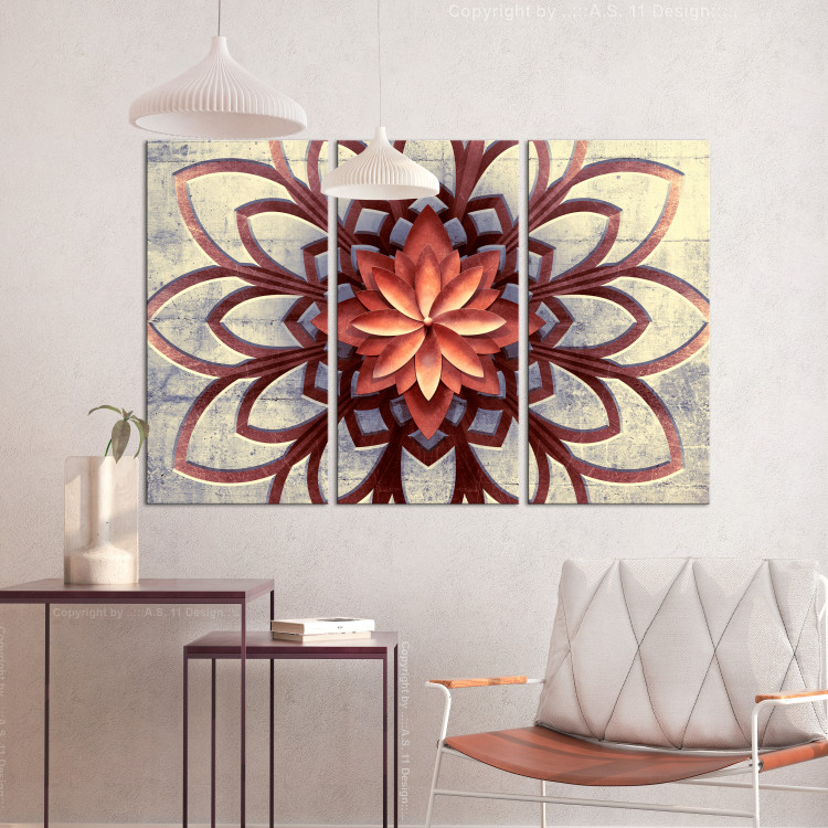 Canvas Print Windmill (3-part) - Abstract Mandala in Zen Motif on Concrete 108103 additionalImage 3