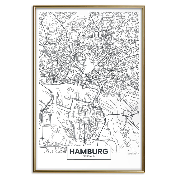 Wall Poster Hamburg Map - black and white map of the German city on a light background 114403 additionalImage 20
