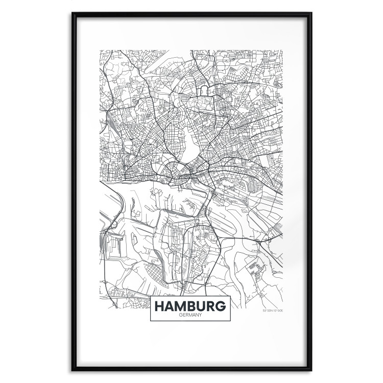 Wall Poster Hamburg Map - black and white map of the German city on a light background 114403 additionalImage 17