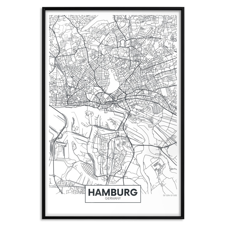 Wall Poster Hamburg Map - black and white map of the German city on a light background 114403 additionalImage 24