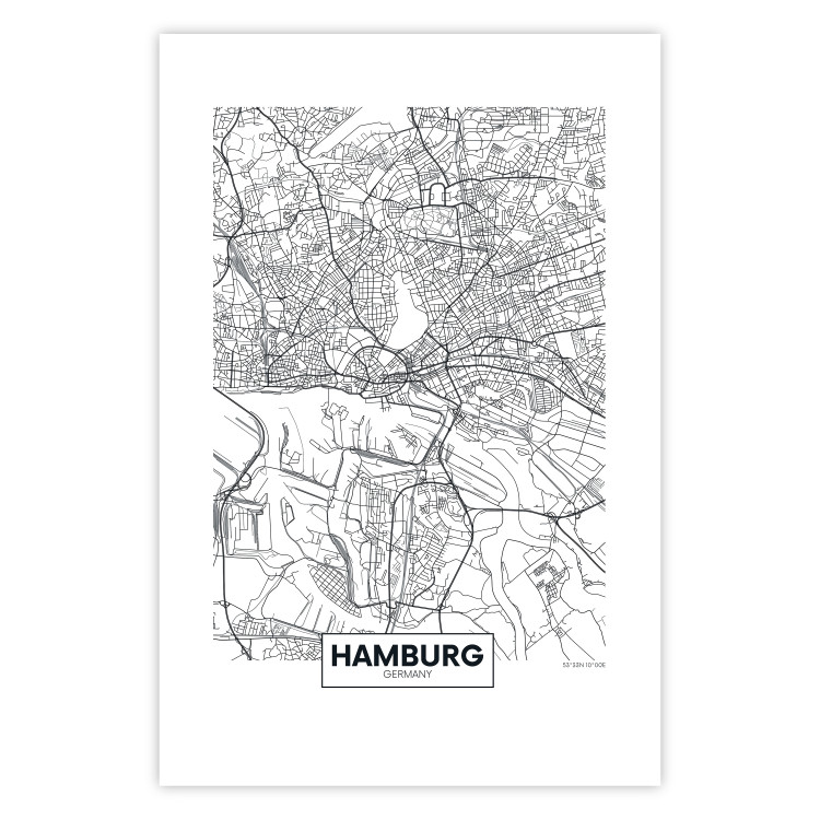 Wall Poster Hamburg Map - black and white map of the German city on a light background 114403 additionalImage 19