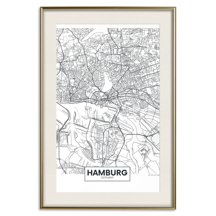 Wall Poster Hamburg Map - black and white map of the German city on a light background 114403 additionalImage 19