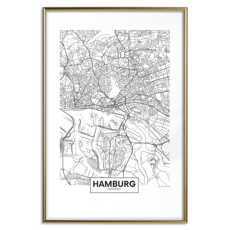 Wall Poster Hamburg Map - black and white map of the German city on a light background 114403 additionalImage 14