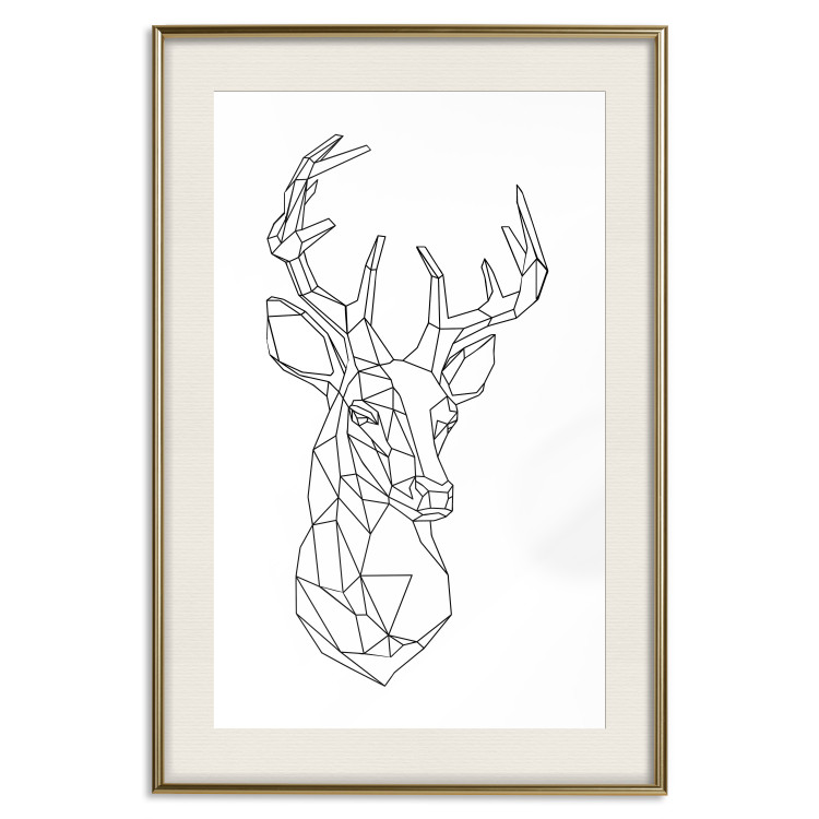 Wall Poster Geometric deer - black line art with a horned animal and white background 114803 additionalImage 24