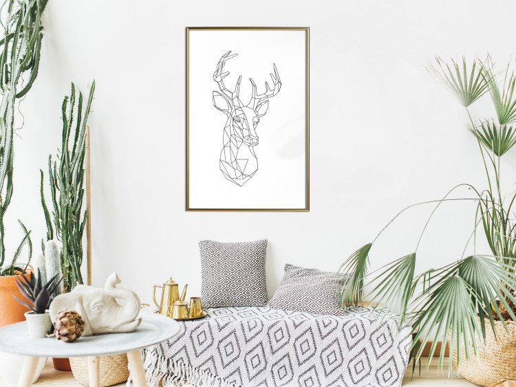 Wall Poster Geometric deer - black line art with a horned animal and white background 114803 additionalImage 15