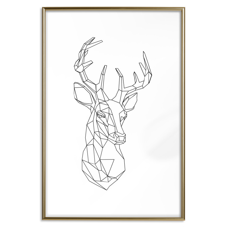 Wall Poster Geometric deer - black line art with a horned animal and white background 114803 additionalImage 27