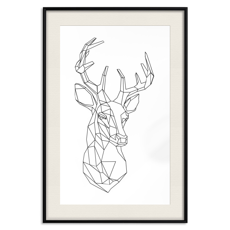 Wall Poster Geometric deer - black line art with a horned animal and white background 114803 additionalImage 23