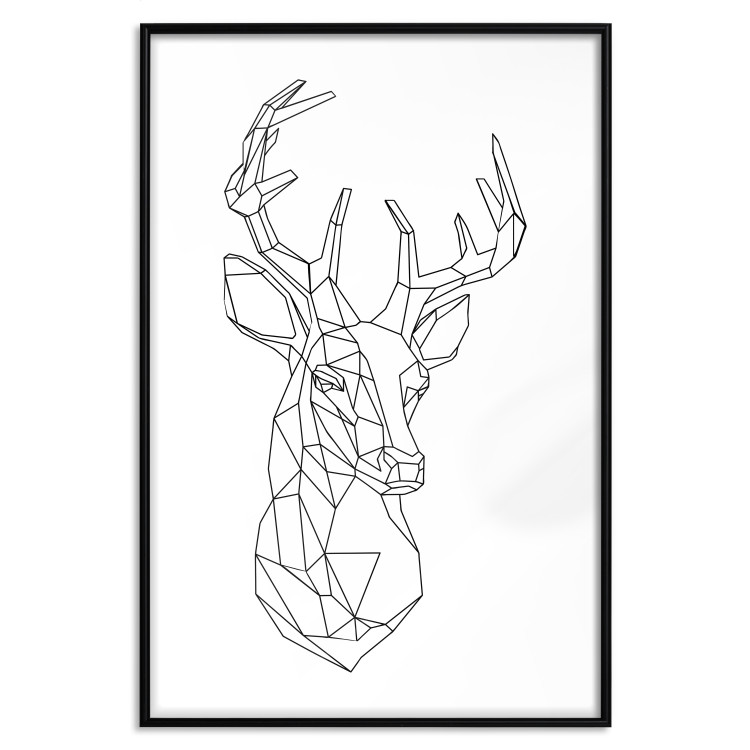 Wall Poster Geometric deer - black line art with a horned animal and white background 114803 additionalImage 19