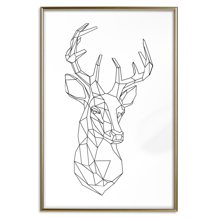 Wall Poster Geometric deer - black line art with a horned animal and white background 114803 additionalImage 25