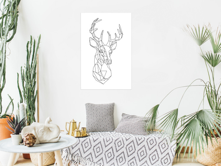 Wall Poster Geometric deer - black line art with a horned animal and white background 114803 additionalImage 16
