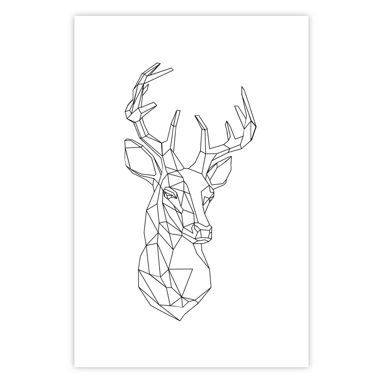 Wall Poster Geometric deer - black line art with a horned animal and white background 114803 additionalImage 18